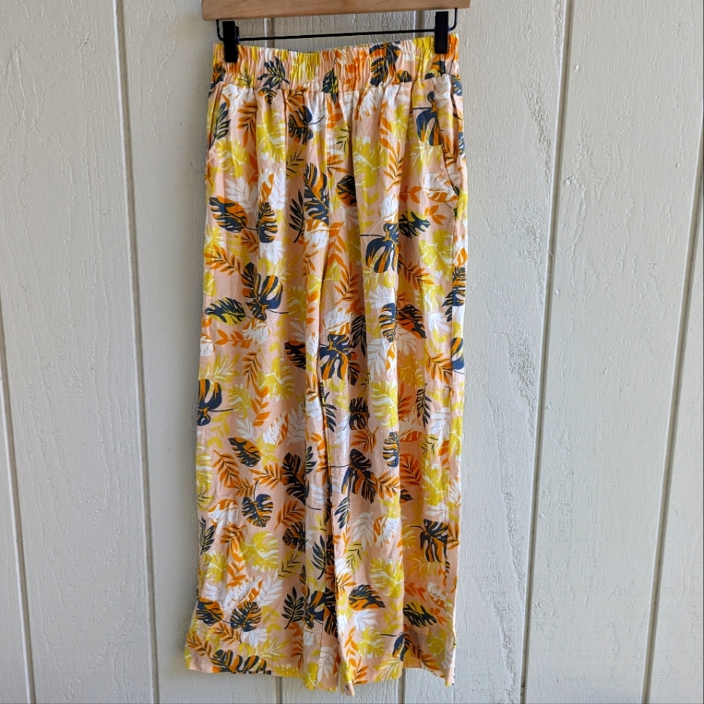 COPY - Nicole Miller Linen Blend Leaf Wide Leg Pants Small - Picture 1 of 4